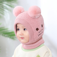 HUAYANGTU儿童帽子秋冬帽子围巾一体可爱超萌毛绒帽女童冬季保暖小孩护耳帽帽子童