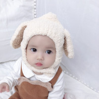 HUAYANGTU婴儿帽子秋冬3-6-12个月女童加厚毛绒护耳帽韩版兔耳朵宝宝帽子男帽子童