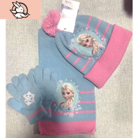 HUAYANGTU女童爱莎公主帽秋冬季儿童帽子可爱毛线针织帽围巾手套三件套保暖帽子童