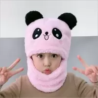 HUAYANGTU小熊围巾帽儿童帽子女童男童秋冬季帽子围脖一体可爱加厚保暖帽子童