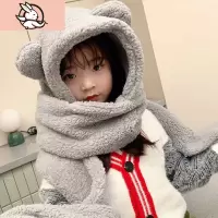 HUAYANGTU儿童帽子女童秋冬季帽子围脖手套一体可爱男宝宝套头帽遮脸护耳帽帽子童