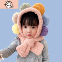 HUAYANGTU宝宝帽子冬季女童护耳帽男童保暖小童绒帽可爱儿童帽子围巾一体帽帽子童