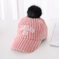 HUAYANGTU儿童帽子男童女童大毛球灯芯绒棒球帽韩版鸭舌帽宝宝帽子秋冬季潮帽子童