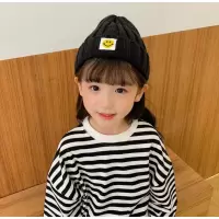 HUAYANGTU秋冬新款儿童毛线帽男女童笑脸针织帽子中大童保暖加厚尖尖帽冬潮帽子童