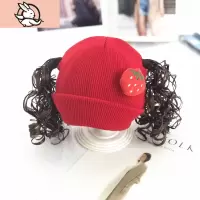 HUAYANGTU网红秋冬双层保暖公主假发帽子女童辫子卷发洋气护耳帽子时尚6-12帽子童