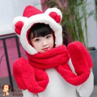 HUAYANGTU女童帽子秋冬韩国护耳公主儿童防风帽护脸围脖帽子一体洋气连帽帽子童