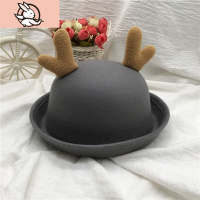 HUAYANGTU亲子款鹿角圣诞帽冬韩版小礼帽子女男儿童色毛呢帽秋圆顶英伦潮帽子童