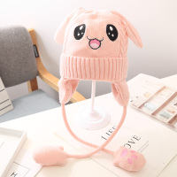 HUAYANGTU可爱皮卡丘帽子一捏耳朵会动保暖毛线帽儿童护耳针织帽网红兔子帽帽子童