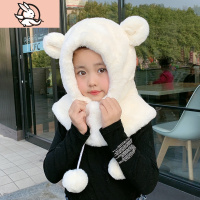 HUAYANGTU儿童帽子冬季保暖加厚防风帽套头可爱小熊帽宝宝帽子围脖围巾一体帽子童