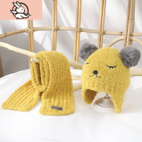 HUAYANGTU两件套儿童帽子围巾秋冬可爱小熊女宝宝毛线帽加绒保暖男童毛绒帽帽子童