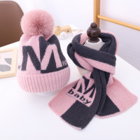 HUAYANGTU儿童毛线帽子加厚宝宝秋冬保暖帽子围巾两件套装男童女童针织帽潮帽子童