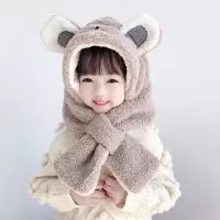 HUAYANGTU冬季儿童帽子软萌可爱保暖儿童围脖围巾秋冬季男女宝宝加厚一体帽帽子童