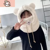 HUAYANGTU韩版儿童加绒帽子围巾一体女冬天棉帽子户外骑行电动车护耳保暖帽帽子童