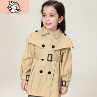HUAYANGTU2020秋冬新款英伦风女童中长款风衣外套儿童披肩双排扣风衣洋气风衣童