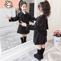 HUAYANGTU女童加绒皮衣外套2021秋冬装新款风衣韩版大童时髦儿童女孩皮夹克风衣童