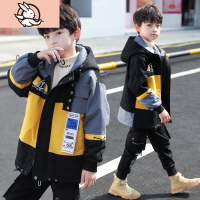 HUAYANGTU男童加厚外套2020秋冬装10儿童男装棉袄13岁小学生中长款加绒风衣风衣童