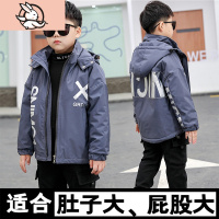 HUAYANGTU胖童装男童外套秋冬款中大童加肥加大休闲加厚夹棉冲锋衣洋气风衣风衣童