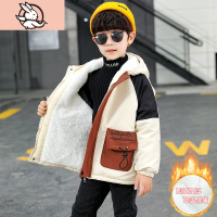 HUAYANGTU童装男童加绒外套秋冬款2020新款中大儿童韩版棉衣中长款加厚风衣风衣童