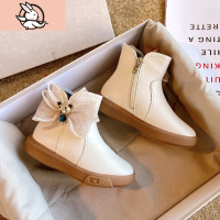 HUAYANGTU皮女童短靴加绒2020冬新款蝴蝶结公主靴儿童棉鞋短筒小童皮靴子运动休闲鞋