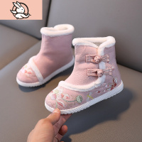 HUAYANGTU儿童汉服鞋中国风加绒靴公主保暖女童鞋民族风绣花鞋刺绣加厚棉鞋运动休闲鞋