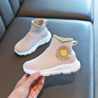 HUAYANGTU女童秋季水钻小雏菊袜子鞋2020新款飞织透气运动鞋韩版中大童网鞋运动休闲鞋