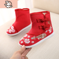 HUAYANGTU绣花鞋冬儿童汉服冬季棉鞋古风老北京布鞋加绒靴子唐装女童演出鞋运动休闲鞋
