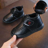 HUAYANGTU秋冬季男宝宝1一3岁男童小童皮靴加绒黑色儿童棉鞋软底鞋子雪地靴运动休闲鞋