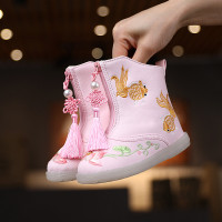 HUAYANGTU汉服鞋子女童绣花鞋冬2020新款儿童棉鞋拜年鞋老北京唐装布鞋单靴运动休闲鞋