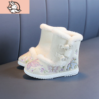 HUAYANGTU儿童汉服鞋女童加绒加厚绣花鞋老北京布鞋宝宝唐装鞋中国风棉靴子运动休闲鞋