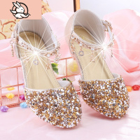 HUAYANGTU女童高跟鞋小公主舞台演出走秀钢琴银金色搭配晚礼服花童水晶儿童运动休闲鞋