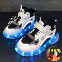 HUAYANGTU儿童亮灯鞋加绒秋冬季usb充电发光鞋男童led七彩带闪灯女童运动鞋运动休闲鞋