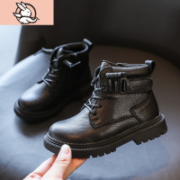 HUAYANGTU男童马丁靴皮2020冬款加绒潮英伦男孩女童鞋中大童儿童雪地靴子运动休闲鞋