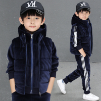HUAYANGTU童装男童秋冬季套装2020新款中大儿童加绒加厚金丝绒韩版三件套潮套装童