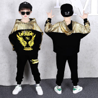 HUAYANGTU元旦儿童演出服学生嘻哈街舞亮面跳舞衣服架子鼓套装男童走秀潮服套装童