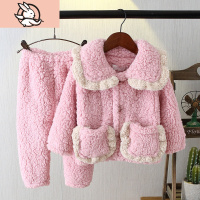 HUAYANGTU羔毛秋冬季珊瑚绒儿童家居服公主女孩中小童加厚法兰绒睡衣套装套装童