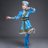 HUAYANGTU儿童蒙族服装蒙古族少数民族服装儿童表演服舞台装女童连衣裙套装套装童