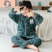 HUAYANGTU秋冬男童珊瑚绒睡衣儿童宝宝男孩法兰绒加厚套装大小童保暖家居服套装童