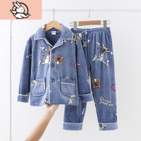 HUAYANGTU男童秋冬款法兰绒睡衣中大童加绒加厚家居服长袖套装儿童卡通睡衣套装童