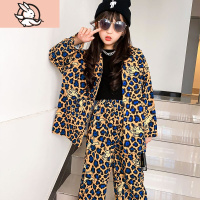 HUAYANGTU女童豹纹套装2020秋季新款儿童时尚潮服嘻哈阔腿裤街舞两件套洋气套装童