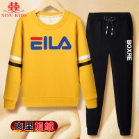 HUAYANGTU男童套装冬装2020新款套头卫衣加绒加厚13岁女孩保暖上衣秋冬潮童套装童