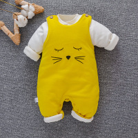 HUAYANGTU婴幼儿夹棉背带裤套装洋气男女宝宝外穿衣服秋冬装儿童棉衣两件套套装童