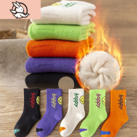 HUAYANGTU儿童袜子秋冬季女棉加绒加厚保暖中筒袜男童冬季地板袜冬天毛圈袜