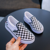 HUAYANGTU春款儿童帆布鞋一脚蹬黑白格子女童套脚男童鞋懒人鞋幼儿园室内鞋帆布鞋儿童帆布鞋