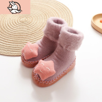 HUAYANGTU宝宝地板袜春秋冬季加厚加绒软皮婴儿儿童袜子防滑底铃铛学步鞋袜袜