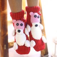 HUAYANGTU家居儿童卡通毛线袜宝宝防滑地板袜男女童秋冬圣诞袜子保暖粗线袜