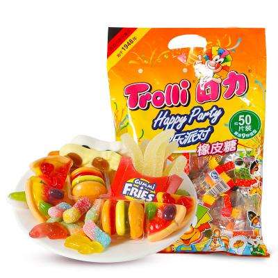 trolli口力(欢乐派对)500g袋装汉堡橡皮糖果汁软糖QQ糖休闲零食散装糖果
