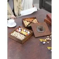 家柏饰(CORATED)干果盘糖果盒家用木质客厅双层旋转瓜子点心水果盘零食分格收纳盒
