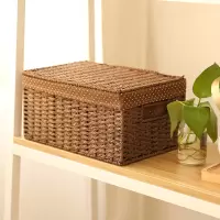 家柏饰(CORATED)收纳箱藤编杂物收纳盒编织收纳筐有盖衣服玩具储物整理箱大号家用