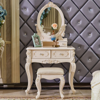 森美人欧式梳妆台卧室全实木小户型公主化妆台妆凳组合深色美式梳妆桌