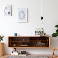 森美人北欧实木吊柜玻璃电视墙吊柜厨房壁柜客厅卧室挂墙式落地柜